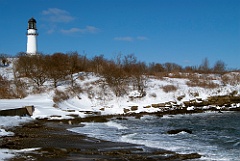 Cape Elizabeth Lighthouse iower Over Winter Beach in Maine